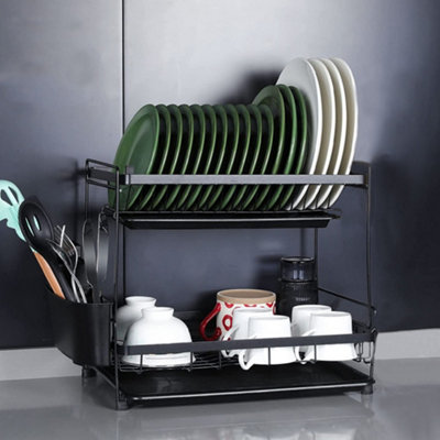 Tier Dish Drainer Dish Drying Rack with Cutlery Holder for Kitchen