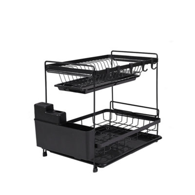 2 Tier Dish Drainer Dish Drying Rack with Cutlery Holder for Kitchen