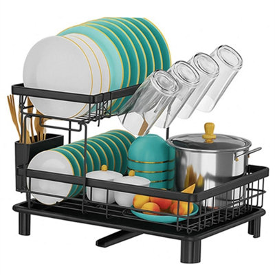 2 Tier Dish Drainer Rack Cutlery Plate Holder Racks Kitchen Sink with ...