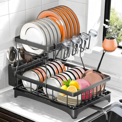 2,Tier Dish Drainer Rack, Dish Rack Drying Draining Board Chopping