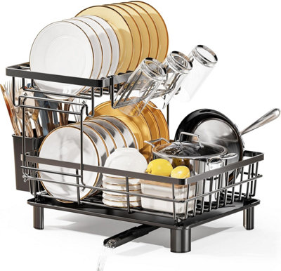 2 Tier Dish Drainer Rack Drip Tray, Detachable Dish drying Rack Swivel ...