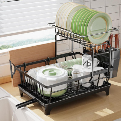2 Tier Dish Drainer Rack, Space Saving Draining Board Rack Kitchen ...