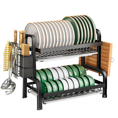 2 Tier Dish Drainer Rack, Stainless Steel Black Dish Drying Rack