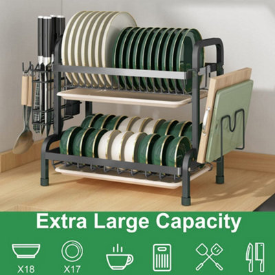 2 Tier Dish Drainer Rack, Stainless Steel Black Dish Drying Rack