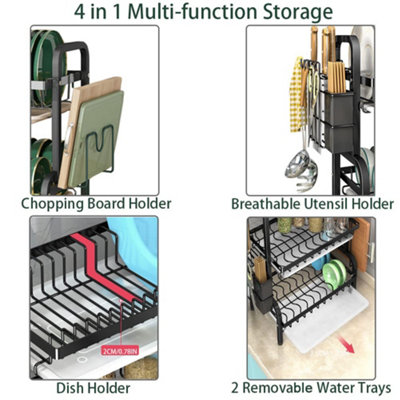 2 Tier Dish Drainer Rack, Stainless Steel Black Dish Drying Rack