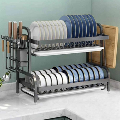 2 Tier Dish Drainer Rack With Drip Tray Cutlery Holder Drying Rack ...