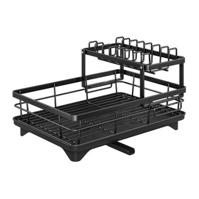 2 Tier Dish Drainer Rack with Drip Tray Cutlery Holder Plate Racks ...