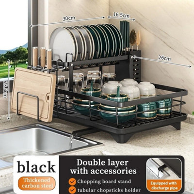 2 Tier Dish Drainer Rack with Drip Tray Cutlery Holder Plate Racks ...