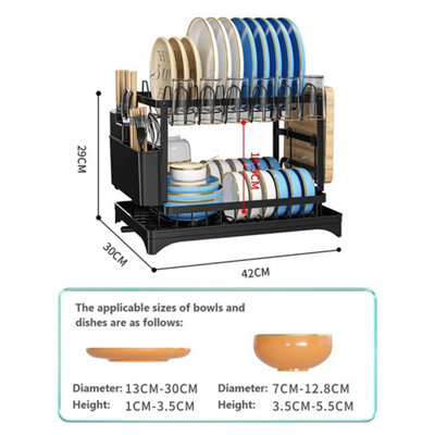 2 Tier Dish Drainer Rack with Drip Tray Cutlery Holder