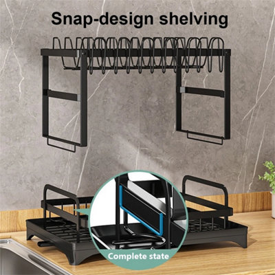 2 Tier Dish Drainer Rack with Drip Tray Cutlery Holder