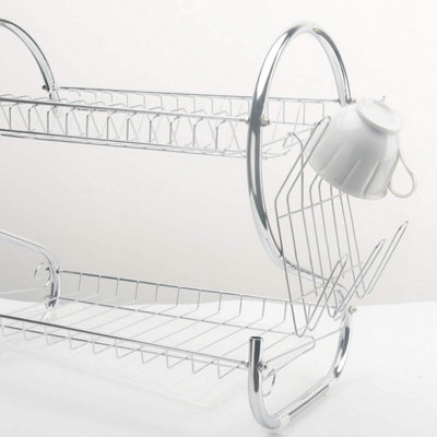 2 Tier Dish Drainer Rack with Drip Tray Plate Rack Kitchen Sink Cutlery ...