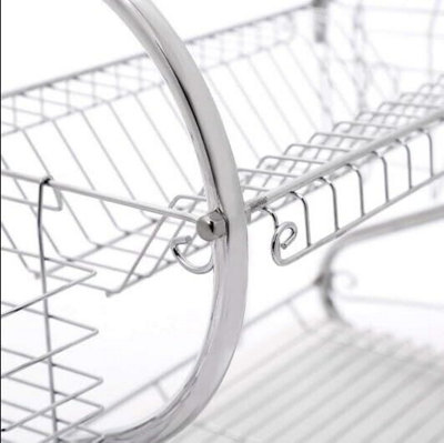 2 Tier Dish Drainer Rack with Drip Tray Plate Rack Kitchen Sink Cutlery ...
