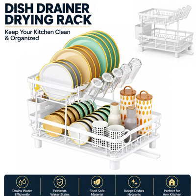 2 Tier Dish Drying Rack Drainer, Anti Rust Kitchen Dish Drainer with ...