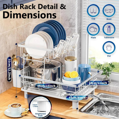 2 Tier Dish Drying Rack Drainer, Anti Rust Kitchen Dish Drainer with ...
