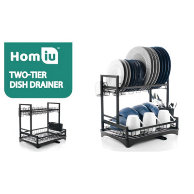 2-Tier Dish Rack Drainer Plate Cup Drying Storage Drip