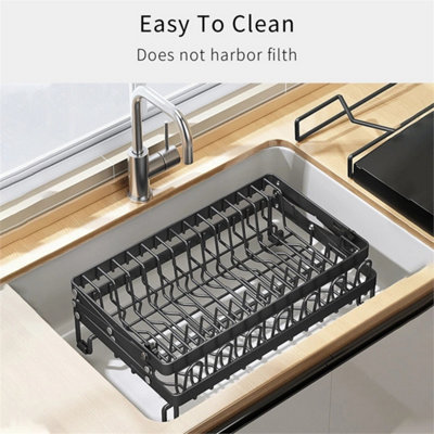 2-Tier Dish Rack Plate Cup Drying Drainer Storage Drip Tray Cutlery ...