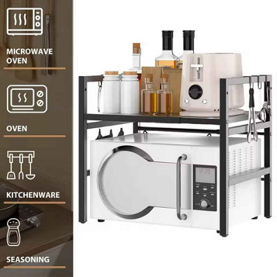 2 Tier Expandable Microwave and Kitchen Rack with Hooks