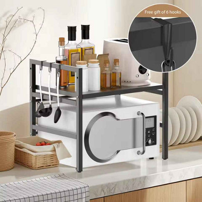 2 Tier Expandable Microwave and Kitchen Rack with Hooks