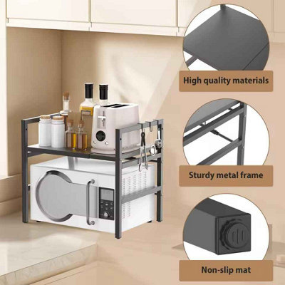 2 Tier Expandable Microwave and Kitchen Rack with Hooks