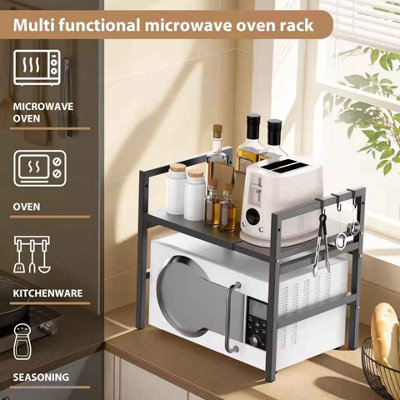 2 Tier Expandable Microwave and Kitchen Rack with Hooks