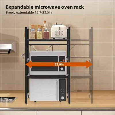 2-tier expandable microwave shelf, Metal kitchen storage rack, Corner ...