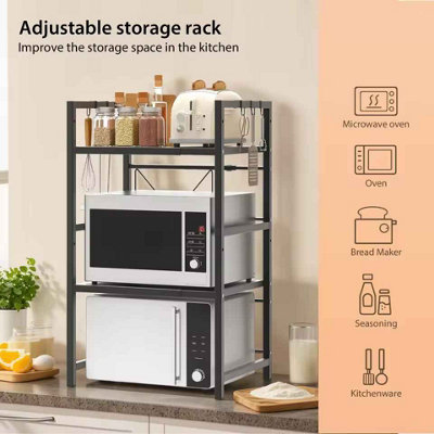 2-tier expandable microwave shelf, Metal kitchen storage rack, Corner ...