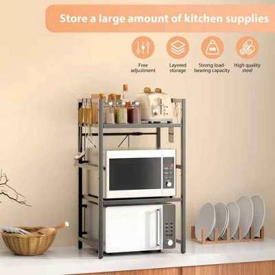 2-tier expandable microwave shelf, Metal kitchen storage rack, Corner ...