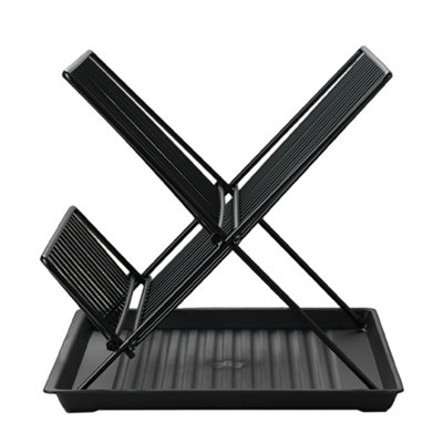 2 Tier Foldable Countertop Dish Drying Rack with Drip Tray, Black