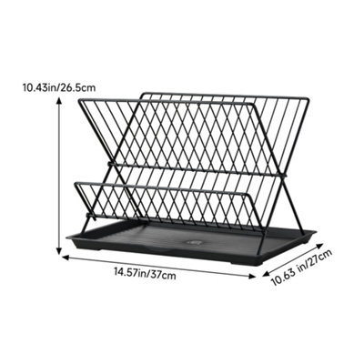 2 Tier Foldable Countertop Dish Drying Rack with Drip Tray, Black