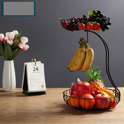 2 Tier Fruit Bowl Holder Kitchen Fruit Basket Stand with Banana Hanger