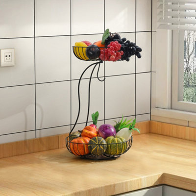 2 Tier Fruit Bowl Holder Kitchen Fruit Basket Stand with Banana