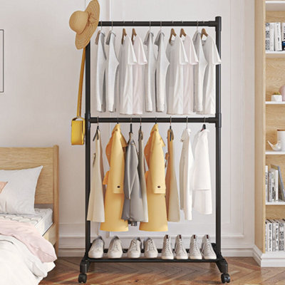 2-Tier Garment Rack with Shoe Shelf Space-Saving Clothes Organizer ...