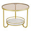 2 Tier Gold Round Glass Coffee Table Bedside Table End Table with Slate Storage Shelf D 605 mm