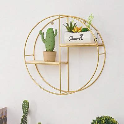 2 Tier Golden Iron Circle Hanging Storage Shelving Floating Circular ...