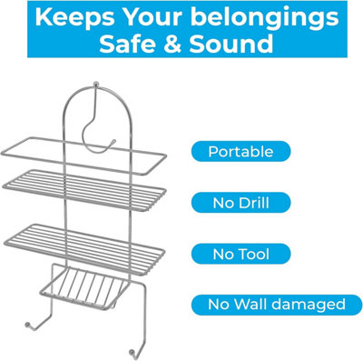 2 Tier Hanging Shower Caddy Organiser - Chrome - 4