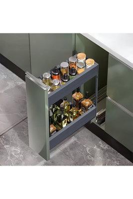 2 Tier Heavy Duty Aluminium Shelf,Soft Closure Slide Out Storage Shelf,Pantry Shelves Drawers, 20cm W x 43cm L x 45H cm Grey