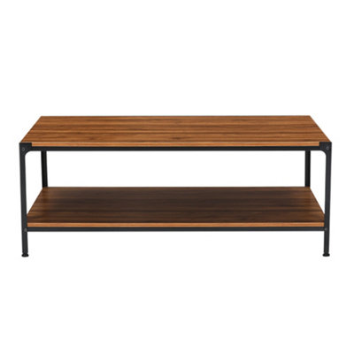 2-Tier Industrial Coffee Table with Metal Frame and Open Storage Shelf