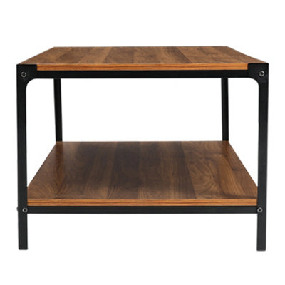 2-Tier Industrial Coffee Table with Metal Frame and Open Storage Shelf