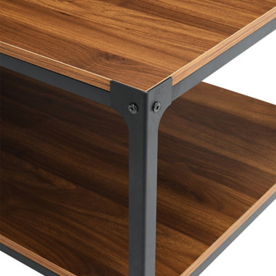 2-Tier Industrial Coffee Table with Metal Frame and Open Storage Shelf