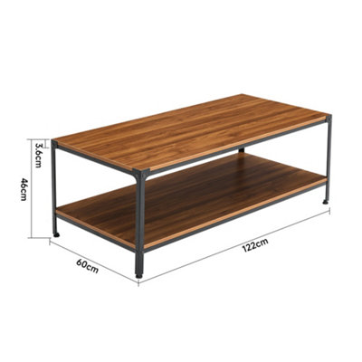 2-Tier Industrial Coffee Table with Metal Frame and Open Storage Shelf