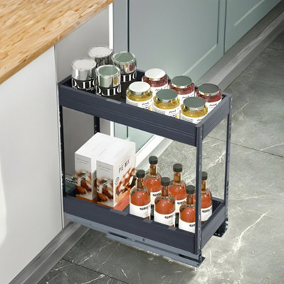 2-Tier Kitchen Bottom Pull Out Aluminium Shelf 15cm W