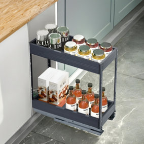 2-Tier Kitchen Bottom Pull Out Aluminium Shelf Pull-out storage Grey 20cm W
