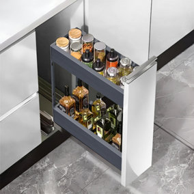 2-Tier Kitchen Bottom Pull Out Aluminium Shelf Pull-out storage Grey 25cm W