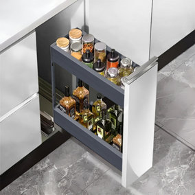 2-Tier Kitchen Cabinet Pull Out Storage Aluminium in Grey