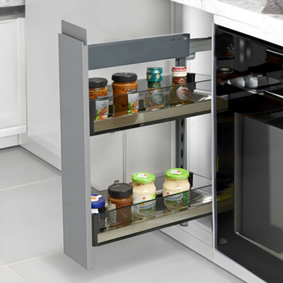 2-Tier Kitchen Pull Out Shelf Stainless Steel 15cm W