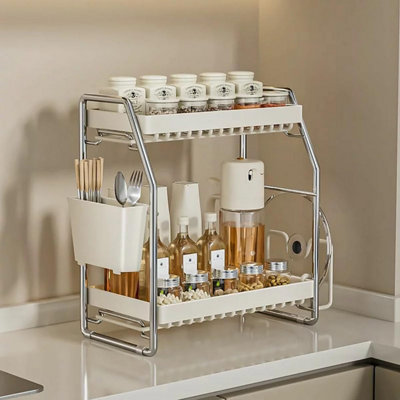 2 Tier Kitchen Spice Rack Standing Large Capacity Spice Jars Kitchen Rack, Spice Seasoning Jars Rack Shelf, Cutting Board Holder