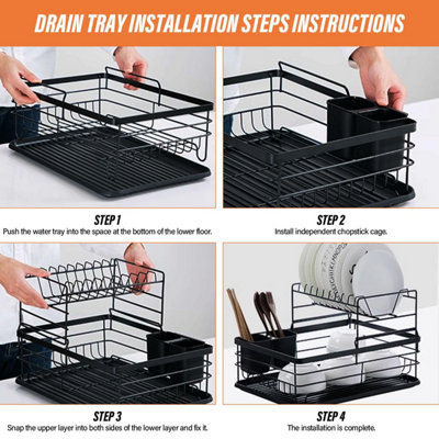 2 Tier Large capacity Dish rack, Black