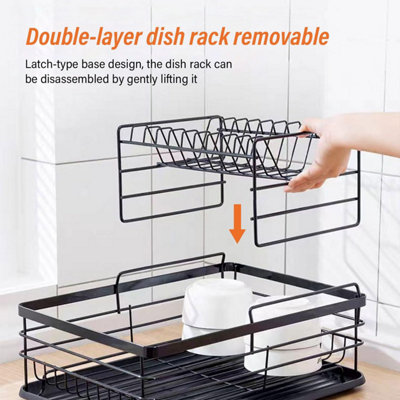 2 Tier Large capacity Dish rack, Black