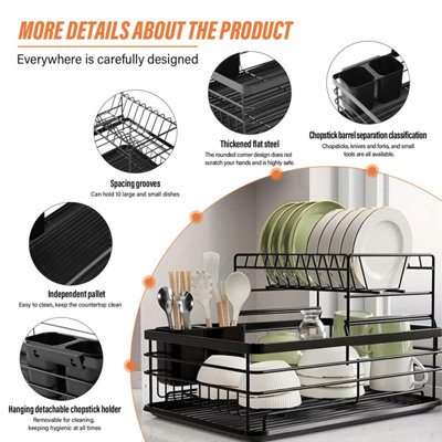 2 Tier Large capacity Dish rack, Black