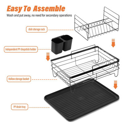 2 Tier Large capacity Dish rack, Black
